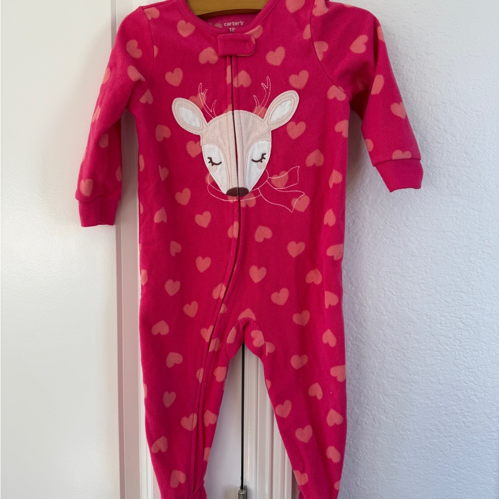 18M Carter's Pink heart with deer fleece pajamas